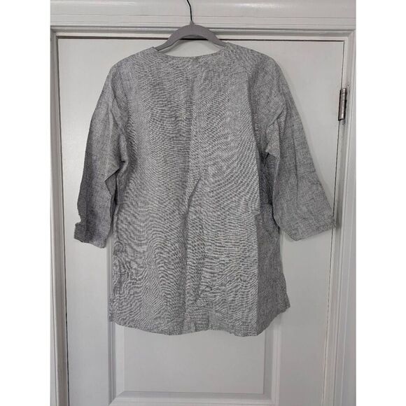 Hot Cotton Linen Blend Shirt women's size medium silver tunic lagenlook - Picture 7 of 7